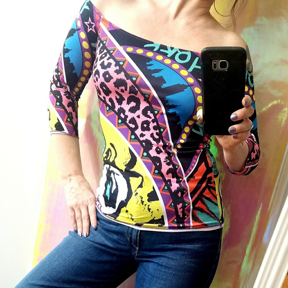 vintage Patricia Field NY off shoulder top bright - Picture 2 of 5